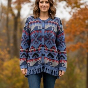 Rebecca Stone Southwestern Knit Cardigan Sweater – Size Medium